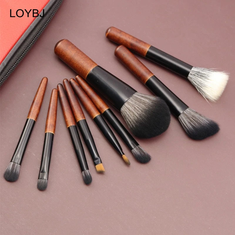 LOYBJ 9pcs Protable Makeup Brushes Set Mini Cosmetic Brush Powder Foundation Blush Blooming Eyebrow Eyeshadow Blending Brush Kit