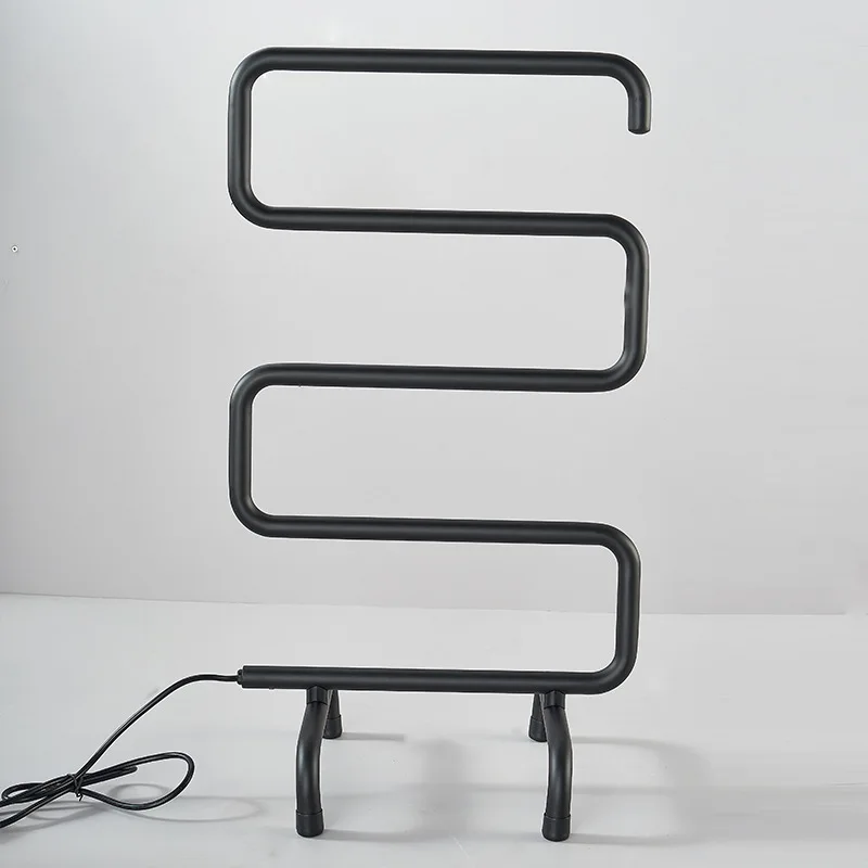 S-shaped floor standing mobile stainless steel electric towel rack, constant temperature carbon fiber heated towel rack GN458AH