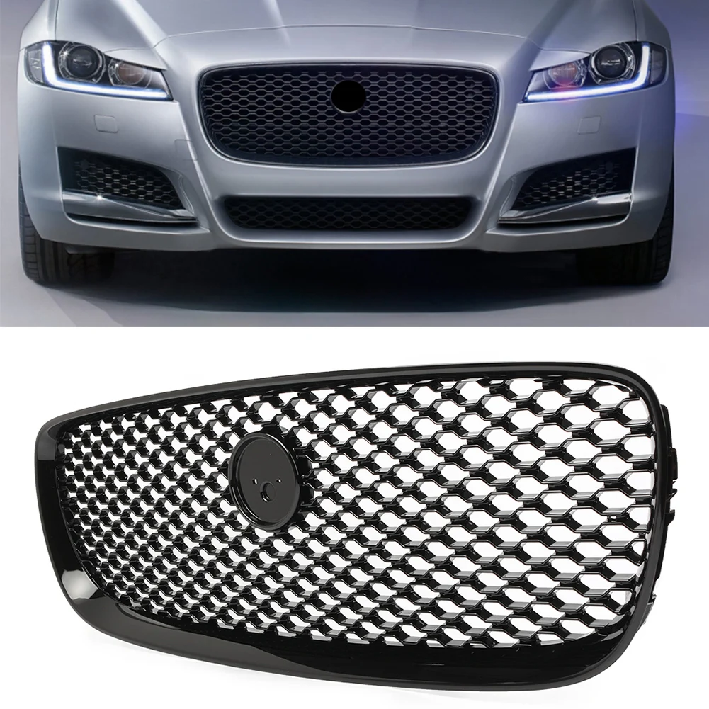 Car Front Radiator Grille Mesh Grill Replaacement with Emblem For Jaguar XF XFR 2016 2017 2018 2019 2020