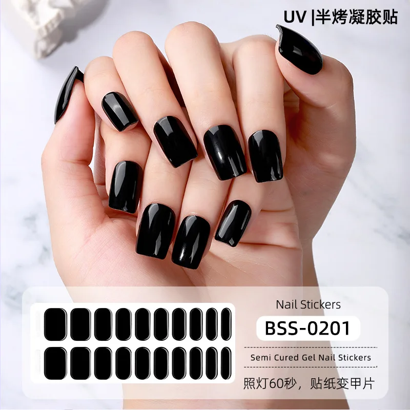 New Solid Color Semi-cured Gel Nail Stickers Rose Red Waterproof Long Lasting Full Paste Nail Art Stickers UV Lamp Need