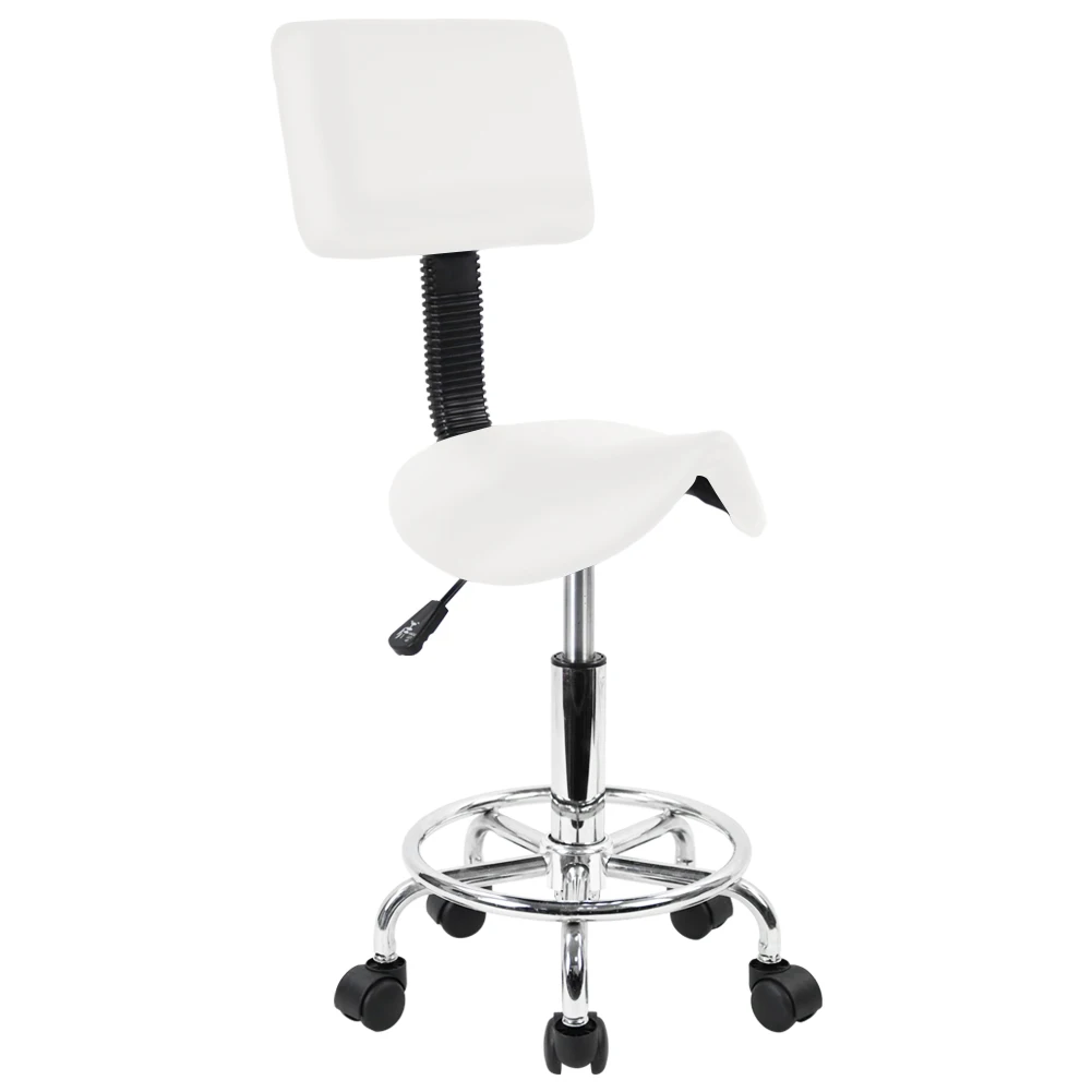 KKTONER Saddle Stool with Foot Rest PU Leather Swivel Adjustable Rolling Stools with Back Support Facial Salon Kitchen Chair