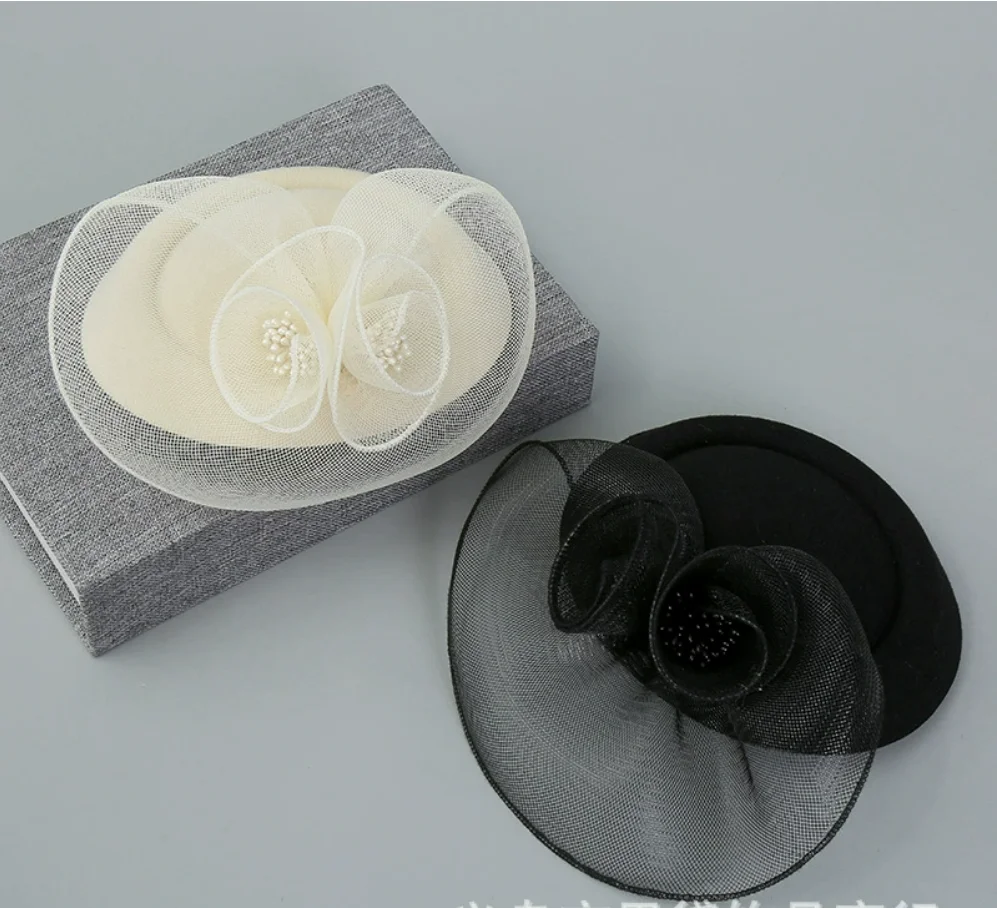 Mesh Top Hat European and American Dance Dinner Pearl Mesh Hair Accessories Banquet Clothing Top Hat