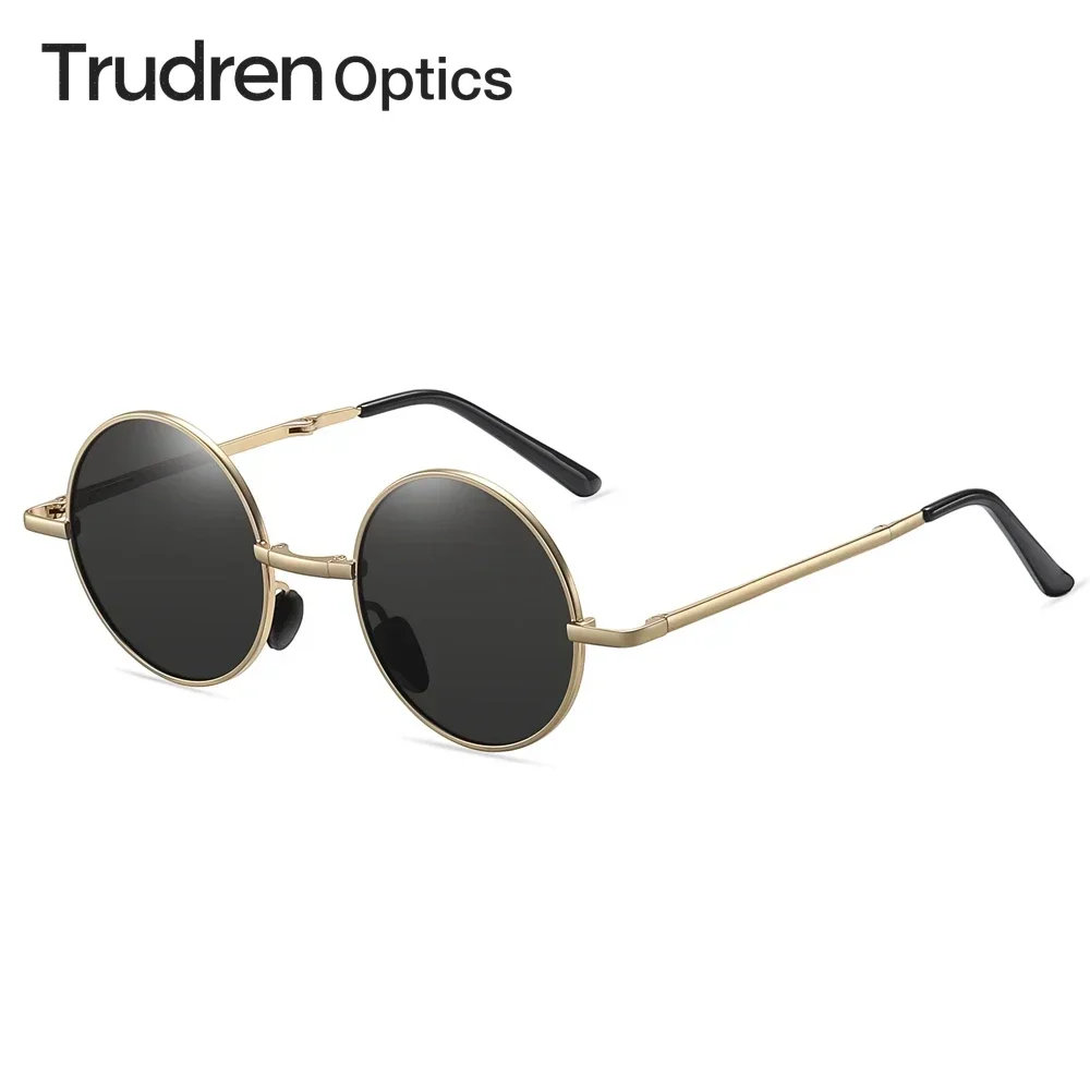 Trudren Mens Retro Round Folding Sun Glasses for Men Pocket Foldable Sunglasses Vintage Portable Travel Polarized Sunglass 1300