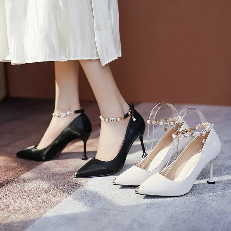 Temperament Summer New 2024 Shallow Mouth Stiletto High Heels Baotou European Daily Comfortable White Sexy Pointed Women's Pumps