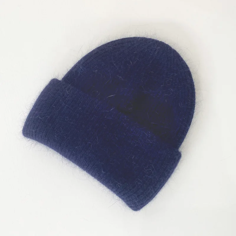 Mode warme Kaschmir Wolle Schädel Mütze Angola Kaninchen Fell Winter gestrickte Mützen Frauen Frauen Ski Outdoor einfarbige Hüte – Detail 7
