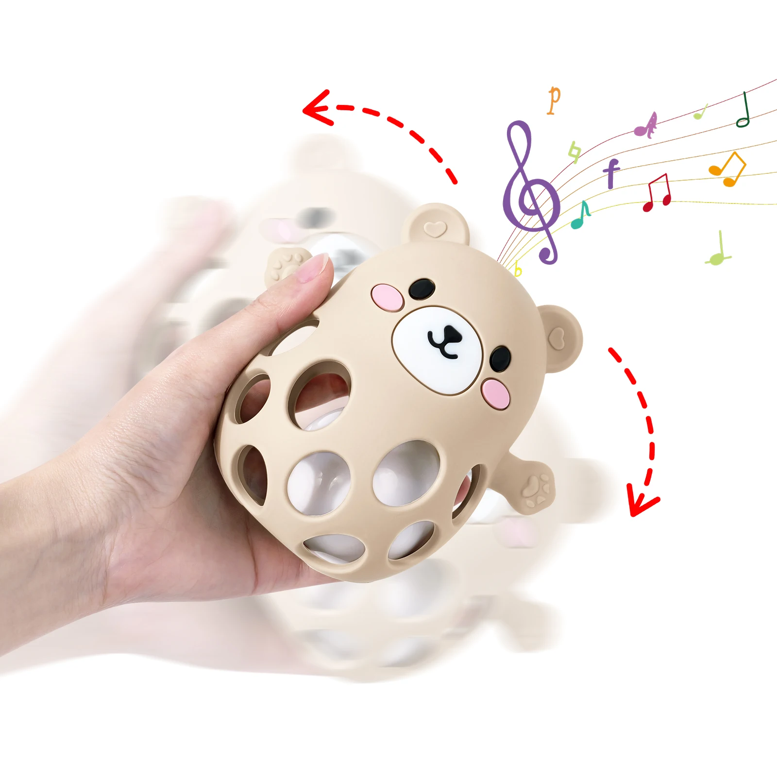 TYRY.HU Campanello che suona Guanti per massaggiagengive per bambini Simpatico giocattolo per massaggiagengive a forma di orso Cura in silicone Molare Anti-mangiare la mano ​ Giocattolo educativo per bambini