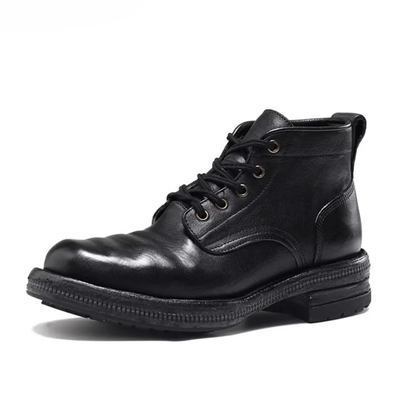 

Handmade Men Work Shoes Genuine Leather Retro Outdoor Motorcycle Boots Premium British Ankle Boots