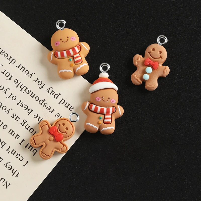10pcs Cute Gingerbread Charms Christmas Pendants Resin Pendant For Jewelry Making Accessories DIY Earrings Necklace Keychain