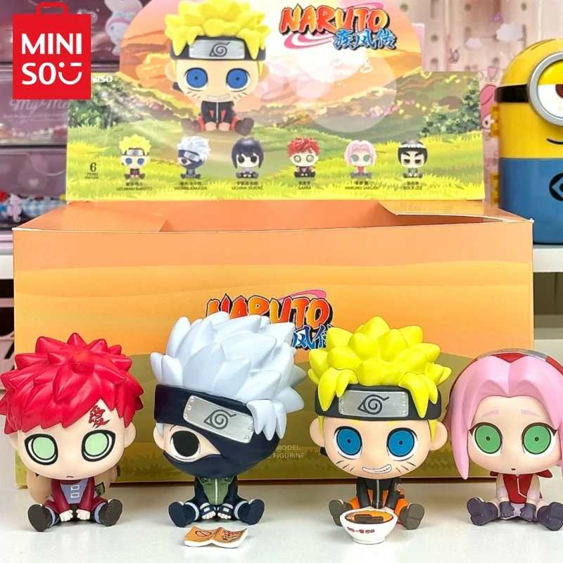 Miniso naruto série de transmissão de vento forte caixa cega sentar boneca bonito jogo na moda ornamento de mesa modelo anime brinquedos decoração presente