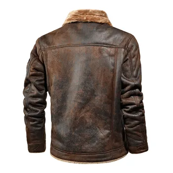High Quality Leather Jackets Casual Man Winter Fleece Motorcycle Faux Leather Jacket Male Anti-wind Lapel Zipper Jackets Men 5