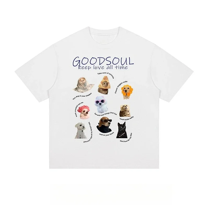 

2025 Fun Puppy Printed Cotton Short Sleeve T-Shirt Men's and Women's Trend Brand Summer Couple Versatile Loose Casual Sports Top