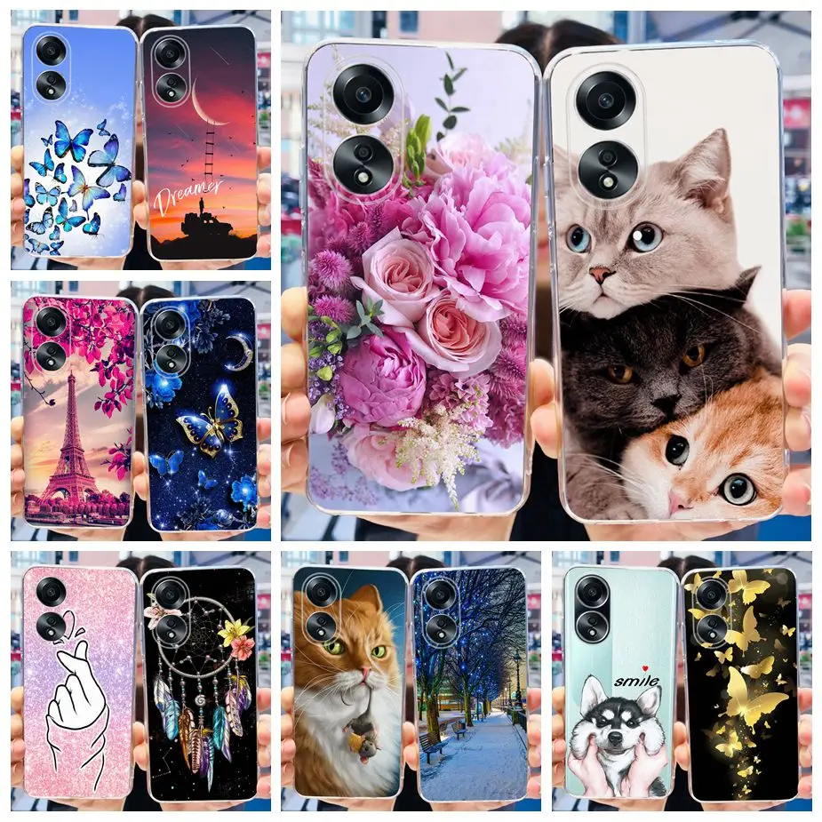 For Oppo A58 4G Case CPH2577 Cute Cat Flower Painted Cover Soft Silicone Phone Case For Oppo A58 OppoA58 4G Fundas 6.72'' Bumper