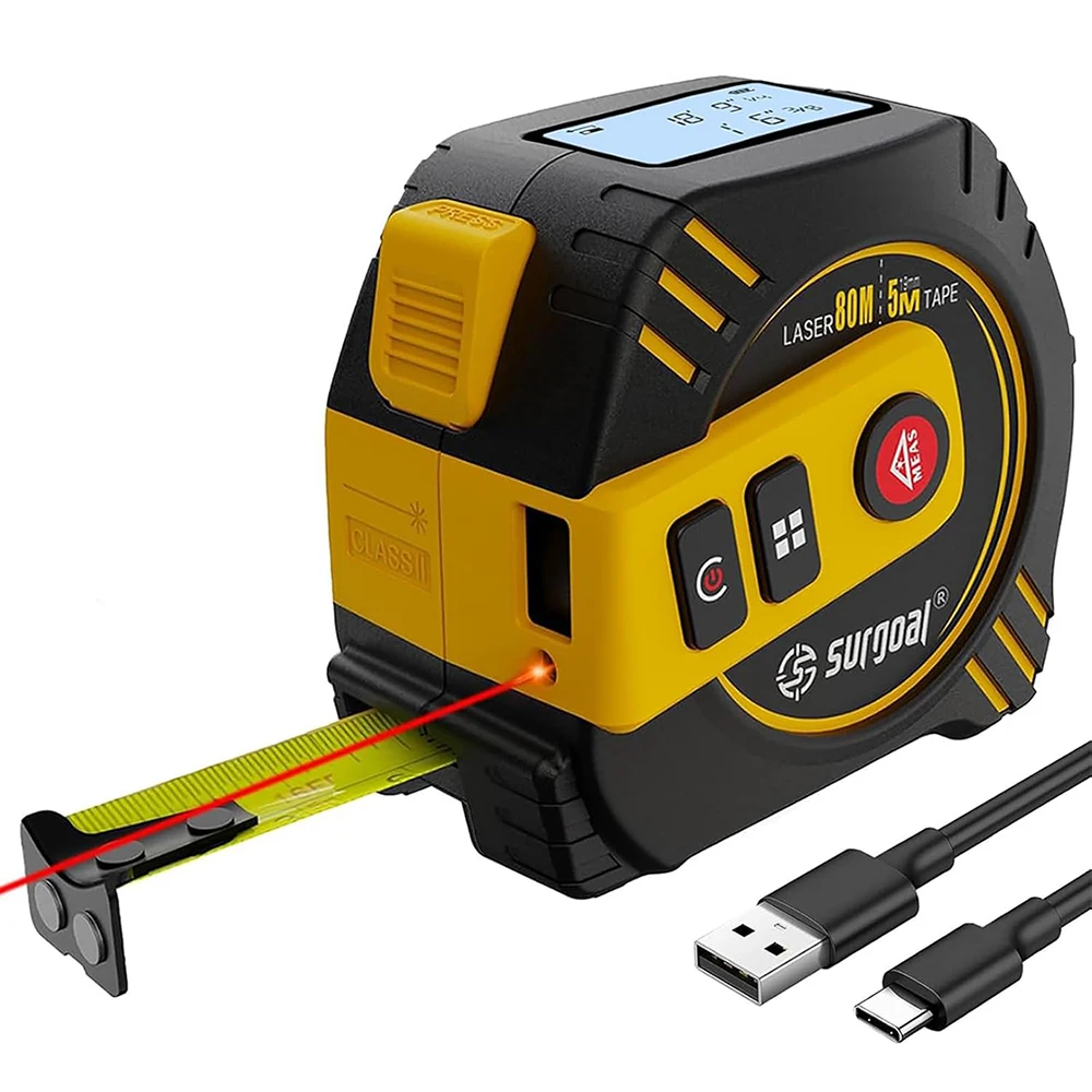 SURGOAL Multifunction Rechargeable 80m with 5m tape LCD Display with Backlight Laser Rangefinder Laser Tape Distance Measure