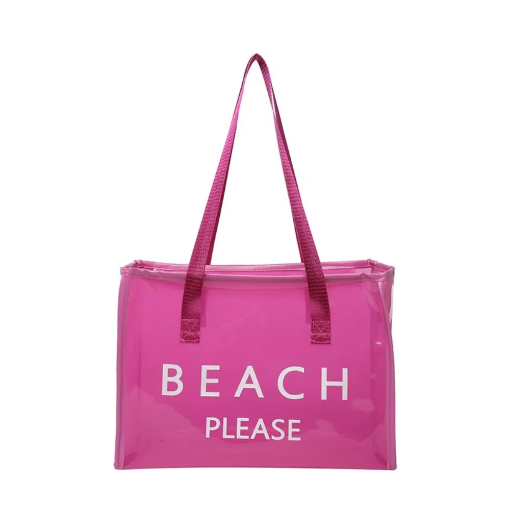 

Portable PVC Transparent Tote Bag Waterproof Reusable Jelly Handbag Cosmetic Bag Storage Bag Letter Shoulder Bag Beach