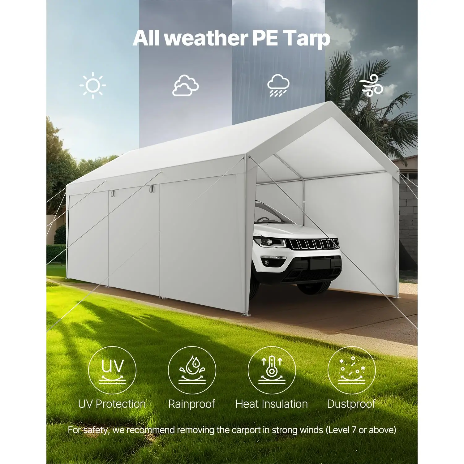 10 x 20 FT Portable Outdoor Carport Heavy Duty Car Canopy with Removable Sidewalls and Door UV Resistant Water Resistant All Season Shelter for Cars Boats