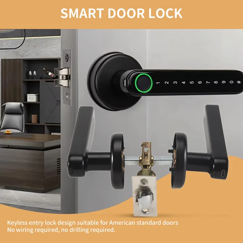 Fingerprint Smart Door Lock Door Knob With Keypad Keyless Entry Door Lock With Handle For Home Hotel Office Apartment