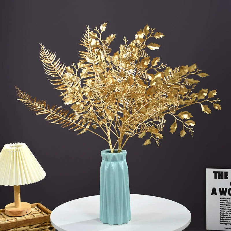 66-95cm Gold Eukalyptus blatt künstliche Pflanzen Ginkgo Palmblätter gefälschte Pflanzens träuße für Hochzeit nach Hause Blumen arrangement Dekor
