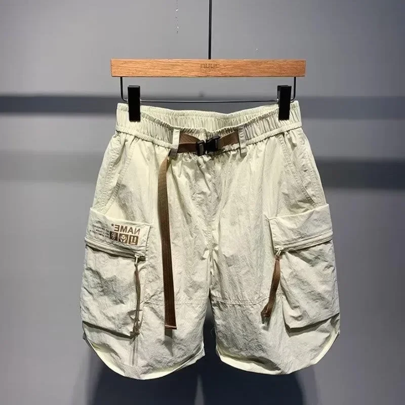 Loose Printed Casual Shorts for Men Summer Trendy Individual Workwear Short Pants Patchwork Belted Versatile Men's Shorts