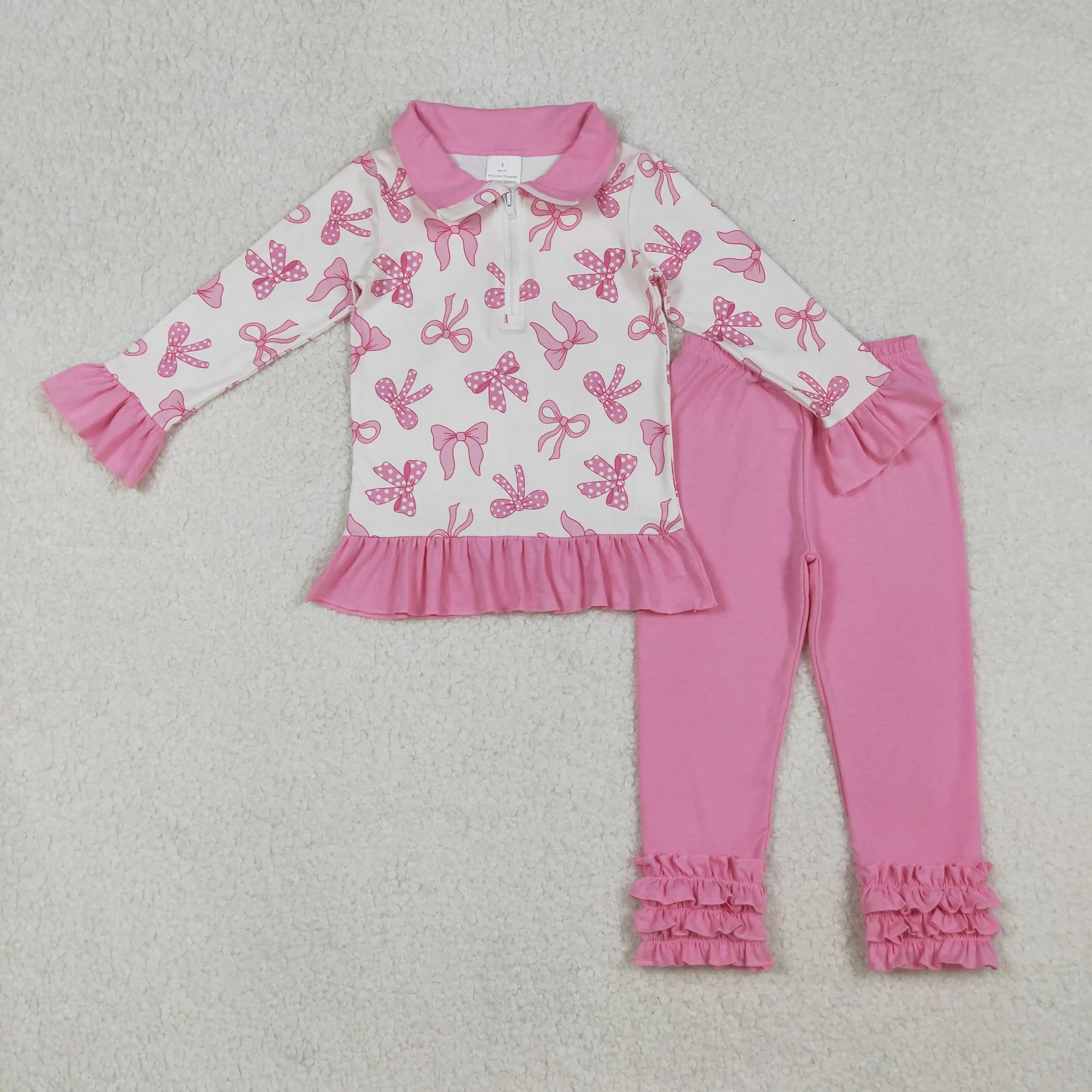 

X9.23 Fall Clothing Girls Zipper Outfits Baby Girls Winter Western Clothe Pink Bows Long Sleeve Girl Kid