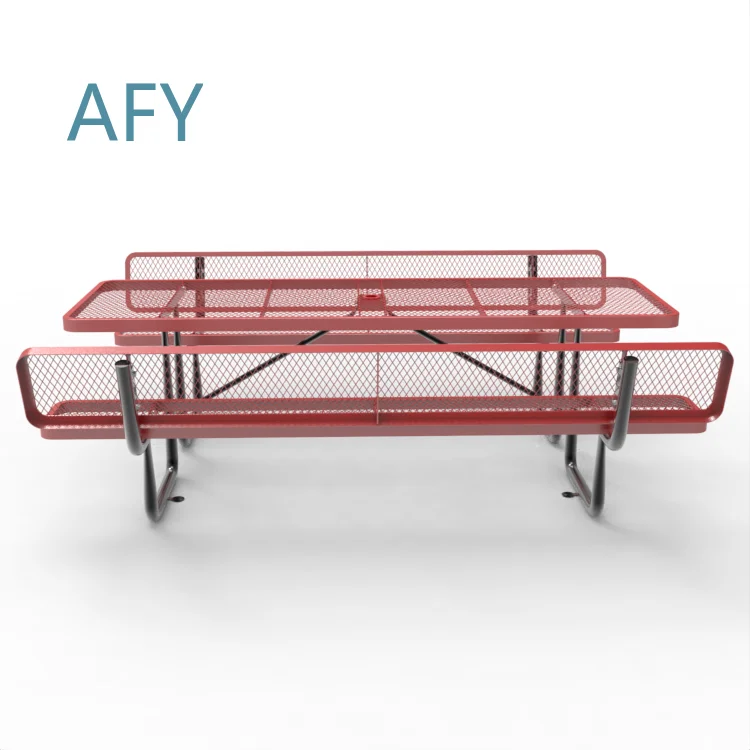 OEM 96 Inch Rectangular Picnic Table Set for Outdoor Dining Seaside Corrosion Resistant Folding Metal Table with Backrest