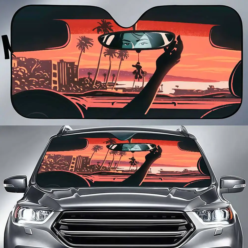 

Abstract Art Driving Heated Windshield Sunshade Car Window Windscreen Cover Sun Shade Auto Sun Visor Car-covers