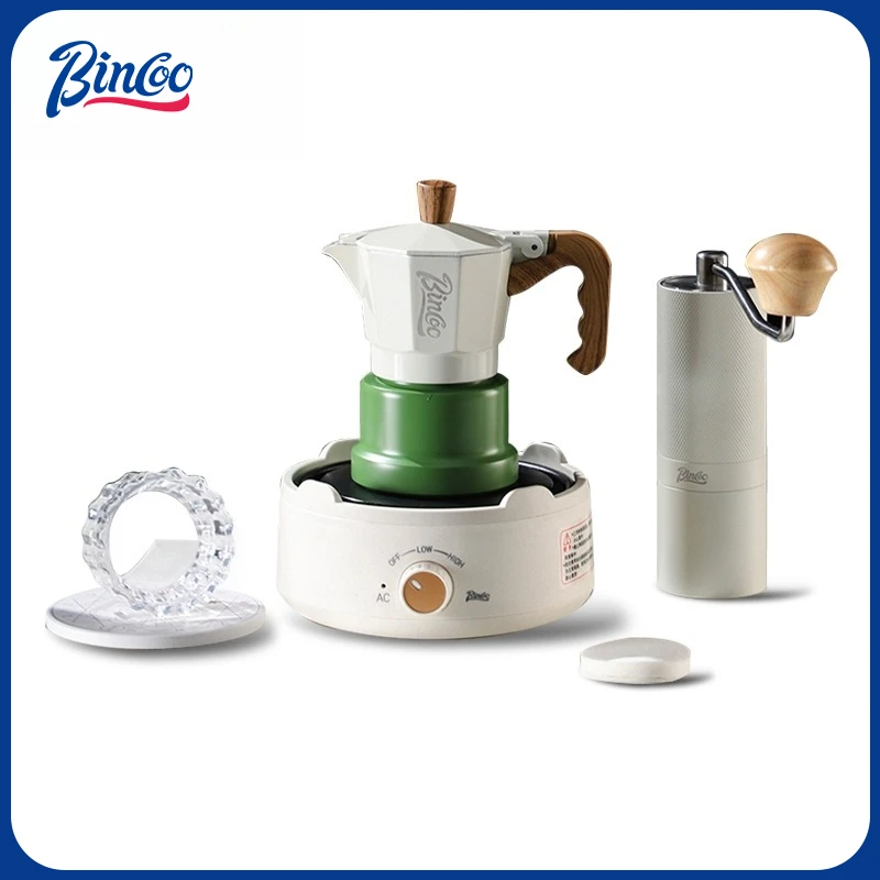 

Кофеварка Мока BINCOO с тремя клапанами и электрической керамической плитой, комплект для дома, ручная кофемолка, компактная эспрессо-машина, набор для улицы, 2 чашки/1 чашка