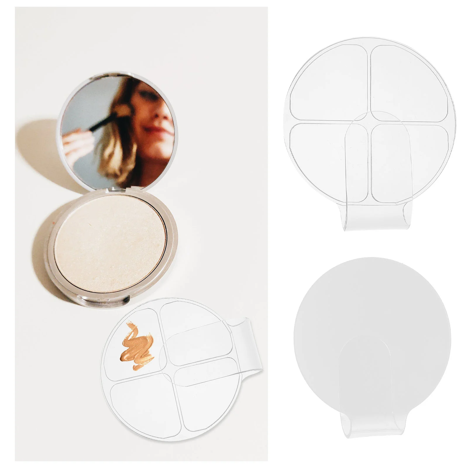 Makeup Plate Acrylic Palette Handheld Round Four-Gate 2pcs Nail for Foundation Mixing Tray