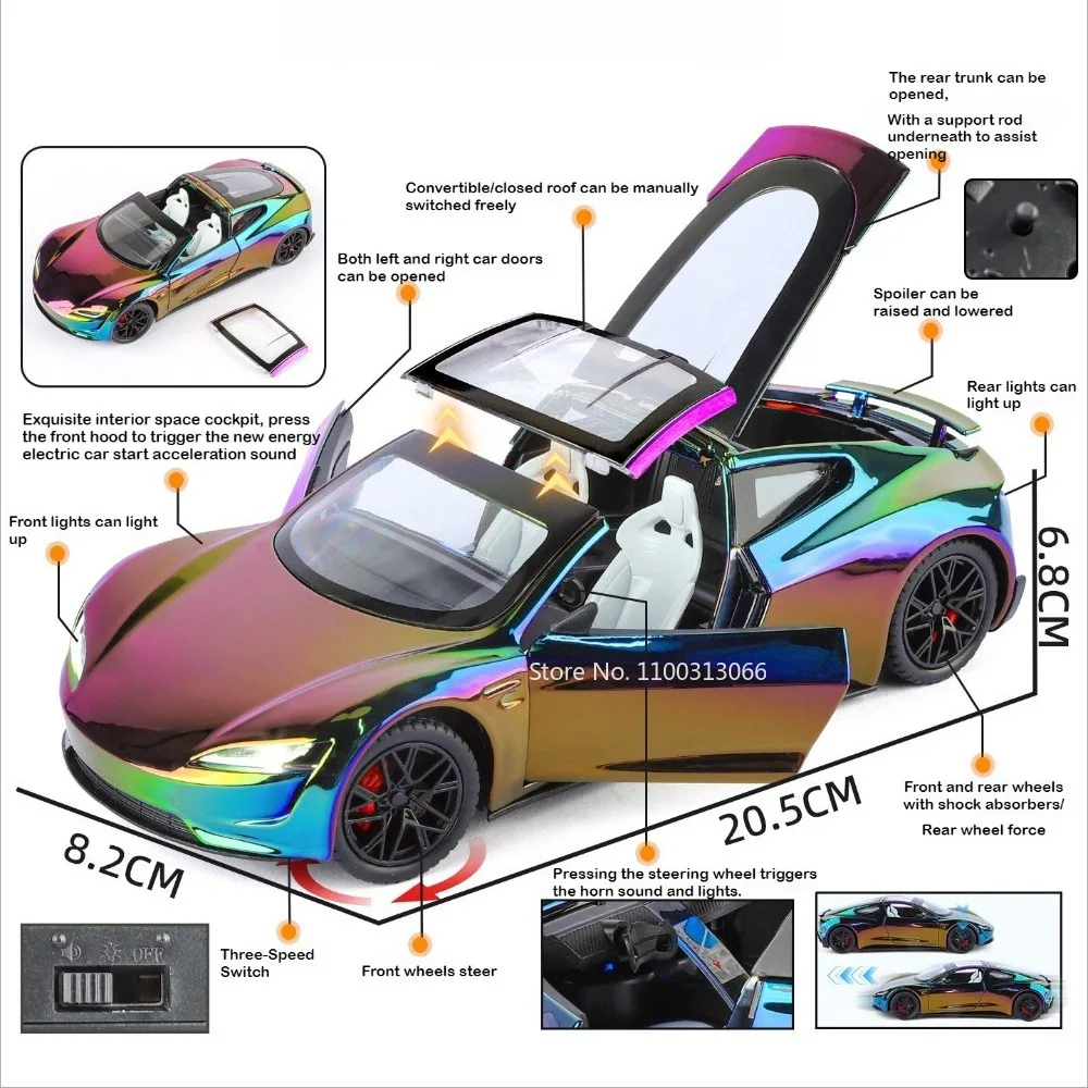 1:24 لعبة سيارات رودستر روبوتاكسي نموذج مصغر سبيكة دييكاست موسيقى خفيفة مركبات عجلة امتصاص الصدمات سيارة عنصر قابل للجمع #2