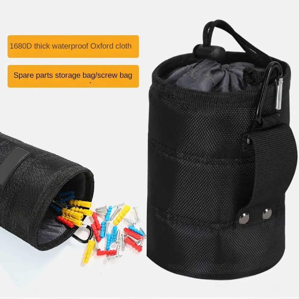 

Oxford Nail Screw Storage Bag Wear-resistant Black Cylinder Nail Screw Storage Bag with Buckle Can Electrician Tool Bag