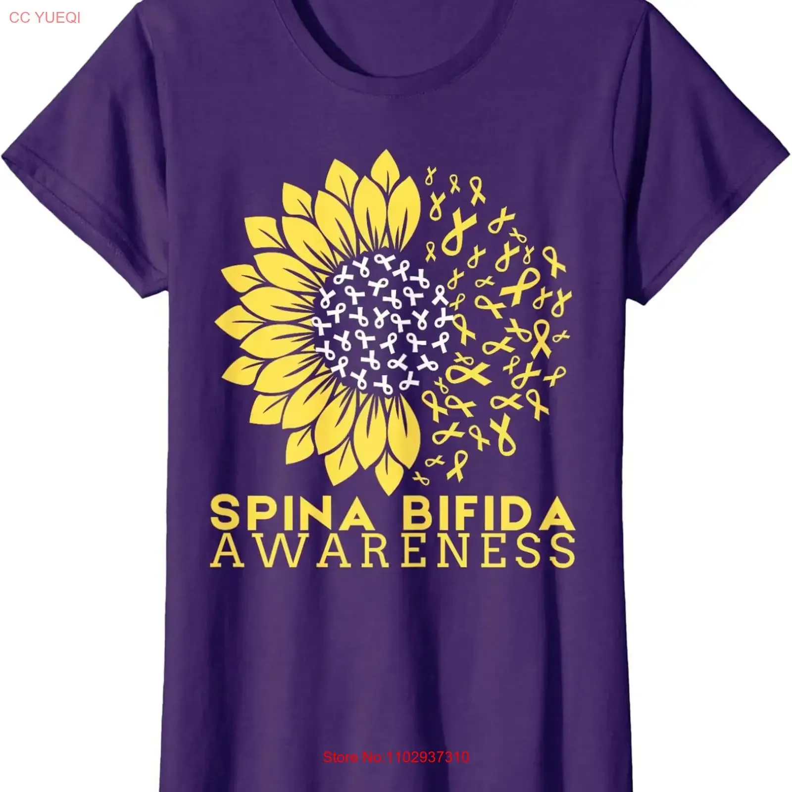 Spina Bifida Awareness Month Sunflower Ribbon Damen-T-Shirt mit Rundhalsausschnitt, Vintage-Waschung, für den Alltag, weich, stilvoll, Unisex