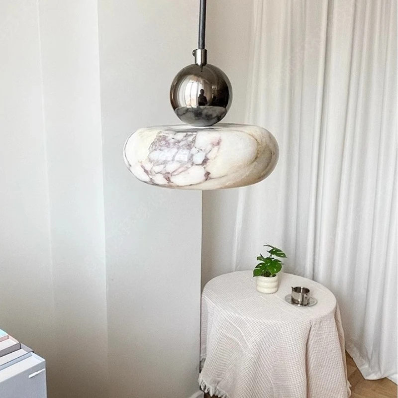 Nordic Art Bedside Pendant Light Italian Marble Shade Hanging Lamp for Bedroom Dining Room Kitchen Bar Hallway Entrance Lighting