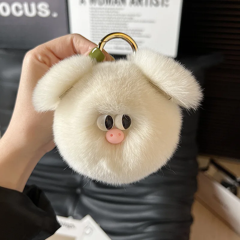 Instagram Influencer Cute Little  Fur Bag Pendant Cartoon Plush Pig Doll Keychain Car Hang