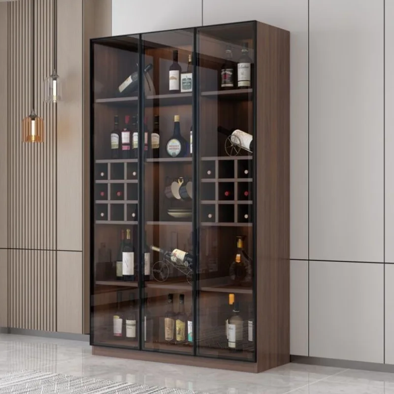 Solid wood against the floor wall, living room glass door display, small high-end household locker