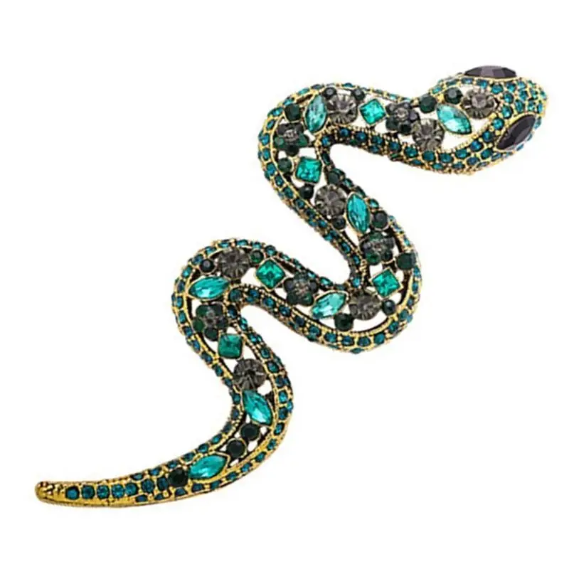 

652F Rhinestones Snake Brooch Metal Brooch For Zodiacal Lover Chinese New Year Theme Lapel Pin Fashionable Clothes Accessories