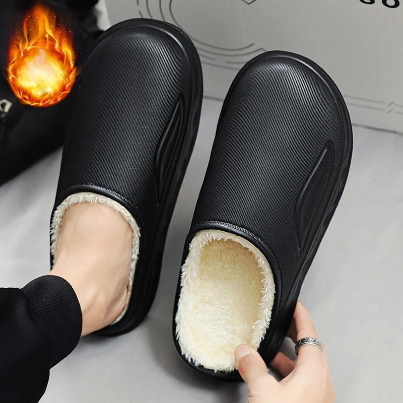 Winter Slippers Men Indoor Warm Slippers Summer Removable Sandals Men Casual Non Slip Plush Fur Clogs for Men
