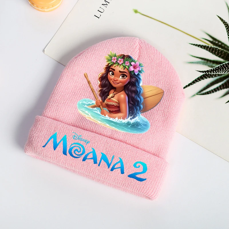 Moana 2 Disney Child Girls Knitted Hats Children Cartoon Headgear Cotton Winter Cute Woolen Cap Student Kids Anime Birthday Gift