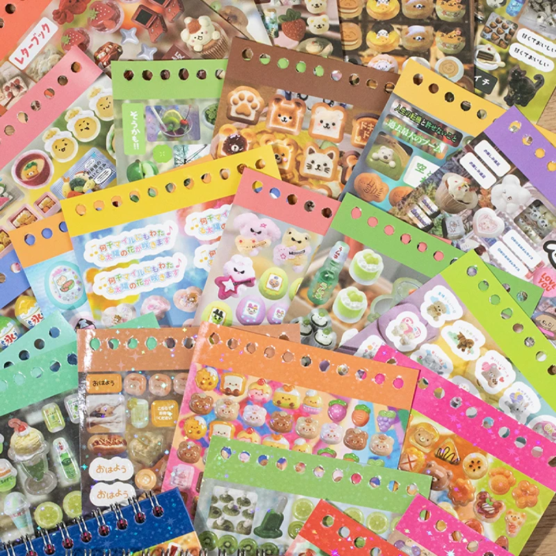 2Style 48Pcs/bag Flash Sand Cut Film Sticker Book Creative DIY Handbook Material Decoration Phone Case Journal Scrapbook Calenda