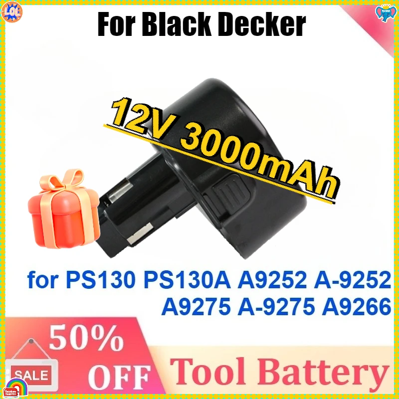 

Ni-Cd Battery For Black Decker Power Tool Battery PS130 PS130A A9252 A-9252 A9275 A-9275 A9266 Power Tools 12V 3000mAh