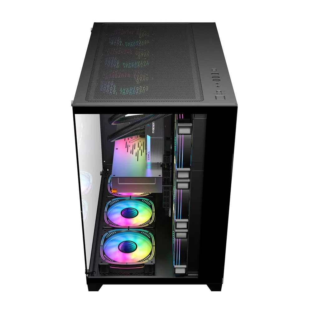 حافظة كمبيوتر شخصي هيكل كمبيوتر ألعاب كامل البرج مع 270 °   زجاج مقسى بانورامي، حقيبة استضافة للكمبيوتر المكتبي للألعاب #3