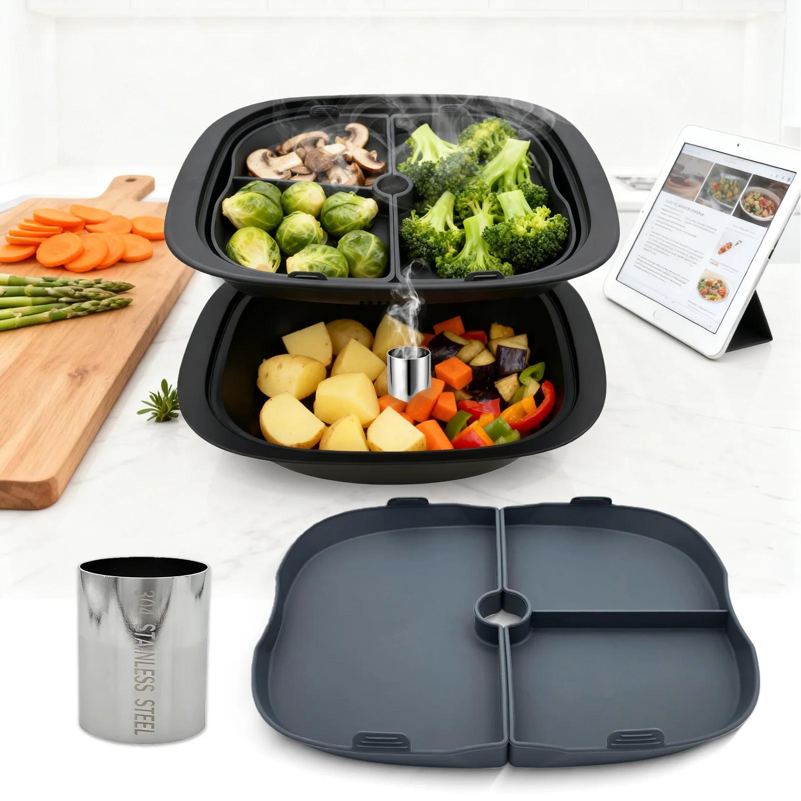 Thermomix TM7 Silicone Divider Steamer & Stainless Steel Steam Pipe, 3-in-1 Multi-Cooker Accessory, Enhanced Steam Distribution