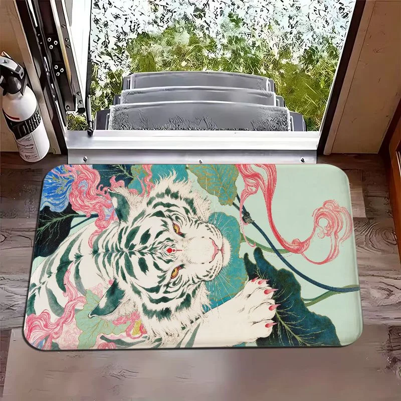VIKAMA Pop Style Colorful Zebra Art Entrance Mat, Non-Slip Door Rug for Foyer & Bathroom, Bold Contemporary Home Decor