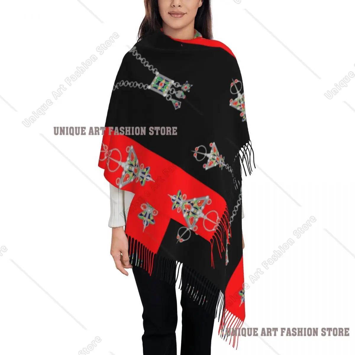 Kabyle Schmuck Schal Wrap Frauen Lange Winter Herbst Warme Quaste Schal Unisex Amazigh Teppich Berber Schals