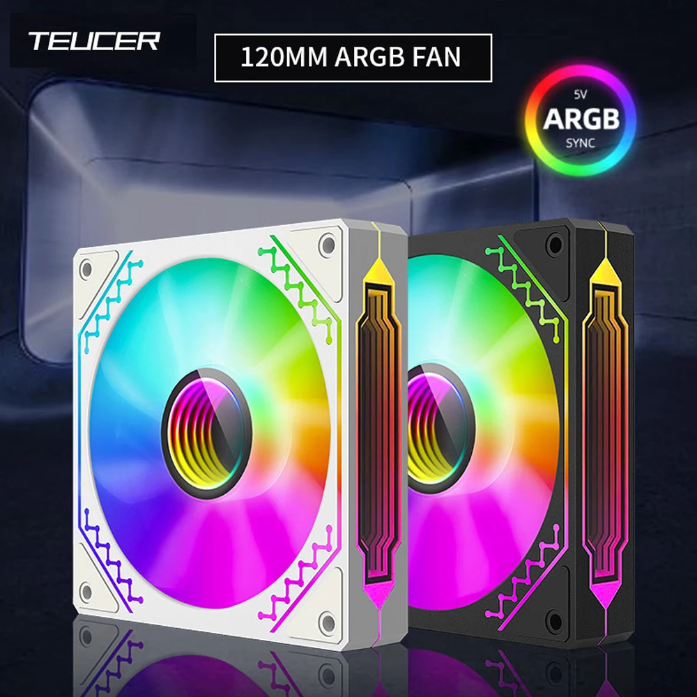 

TEUCER Prism12025 Case Fan 120mm Cyclic Mirror ARGB 5V 3Pin ARGB 12V 4Pin PWM Cooler for PC Case Fans Air Cooler Fan