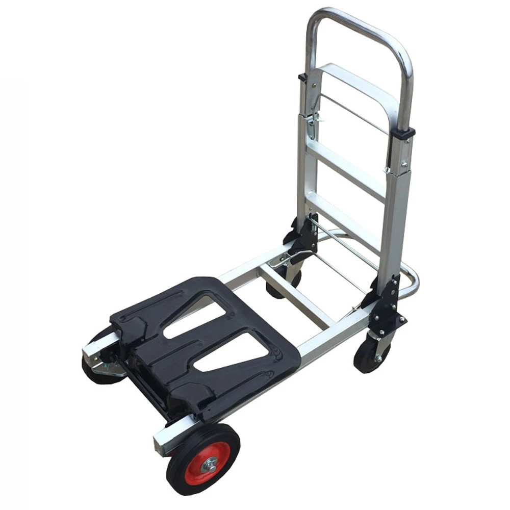 

Multifunctional Aluminum Flatbed Truck Luggage Hand Carts 4 Rubber Wheels Heavy Duty Transportation Tool Folding Trolley