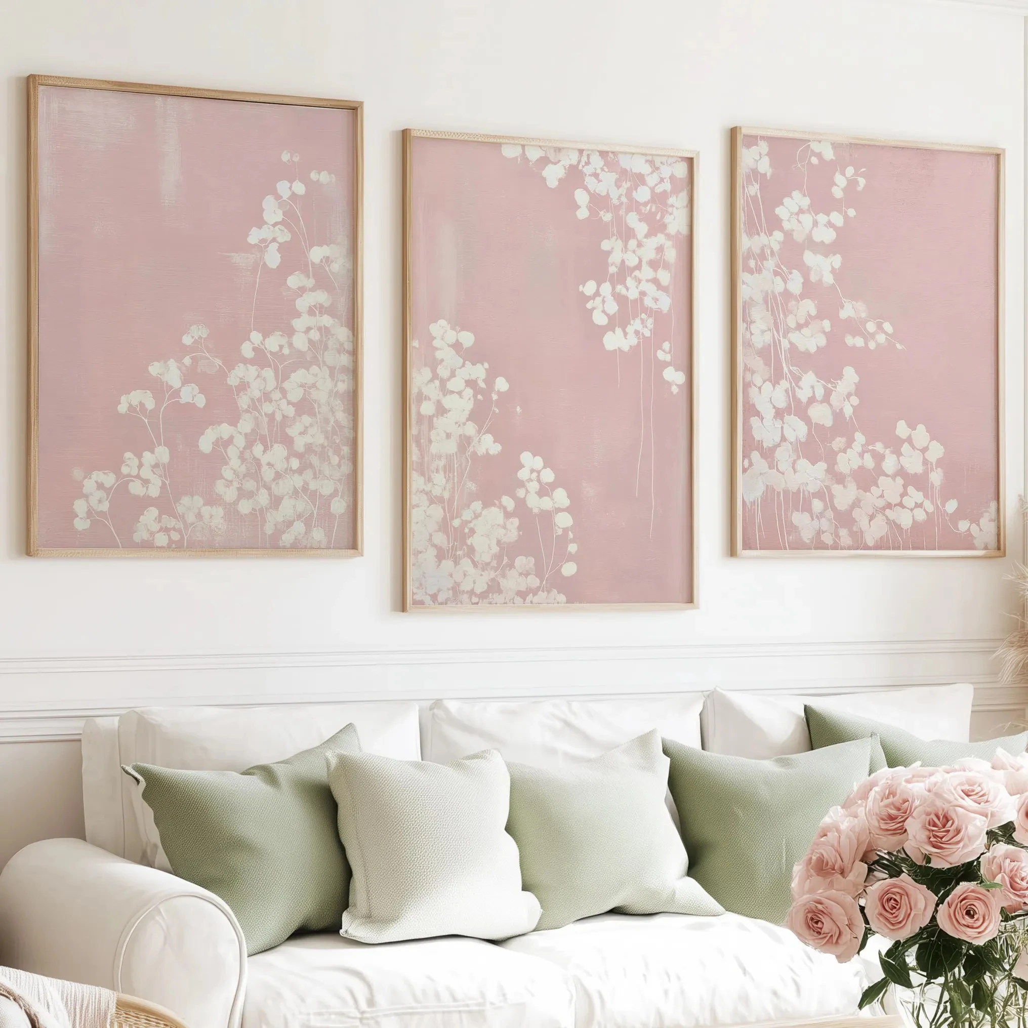 3PCS--Set of 3 Art Prints Pinky Floral Wall Art Set - Modern Minimalist Botanical Wall Decor - Pastel Colors Wall Art Home De