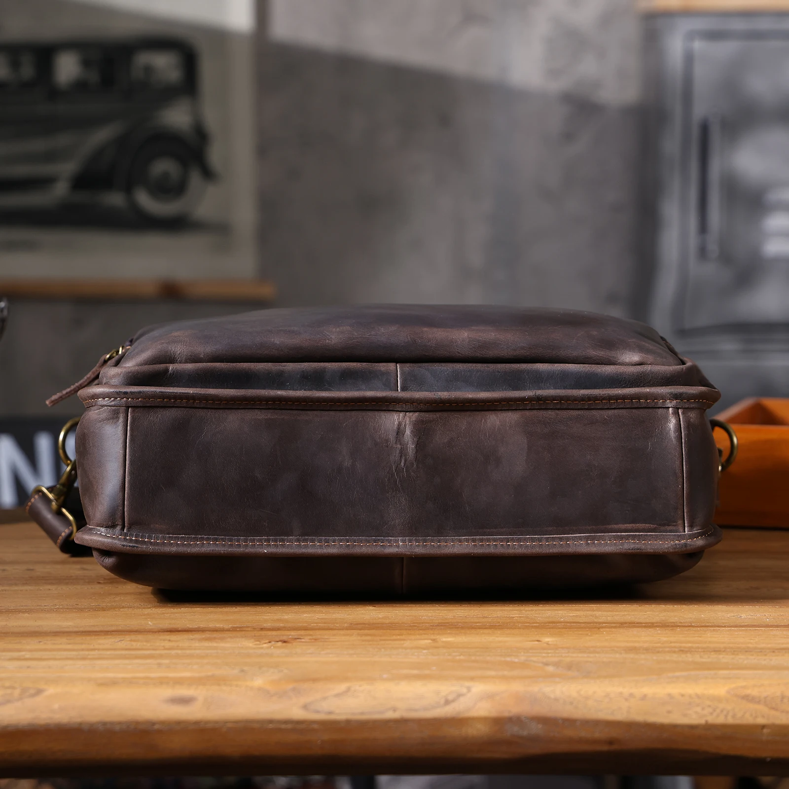 Vintage Echtleder Herren-Aktentasche 14" Laptop-Tasche Crazy Horse Leder Messenger-Handtasche Rindsleder Geschenkidee für Männer – Detail 12