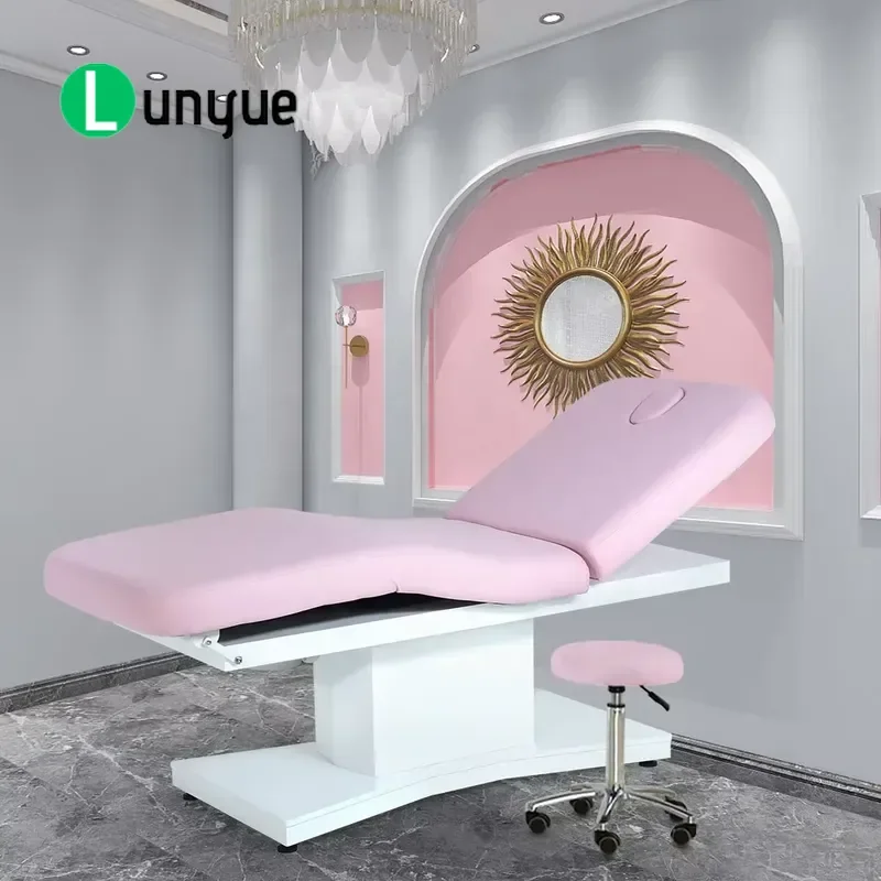 Electric Facial Bed for Beauty Spa Pink Massage Table with CE Motor for Eyelash Extension Cosmetic Treatment Furniture