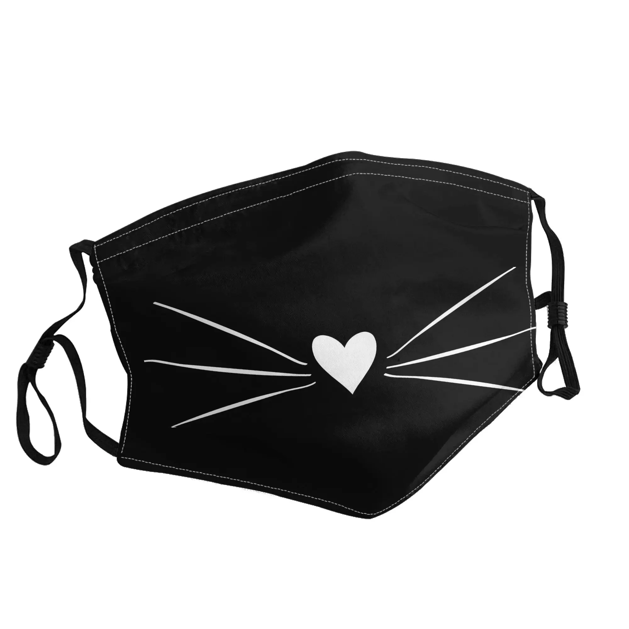 

White Cat Heart Nose Whiskers Mask Unisex Outdoor Fashion Printed