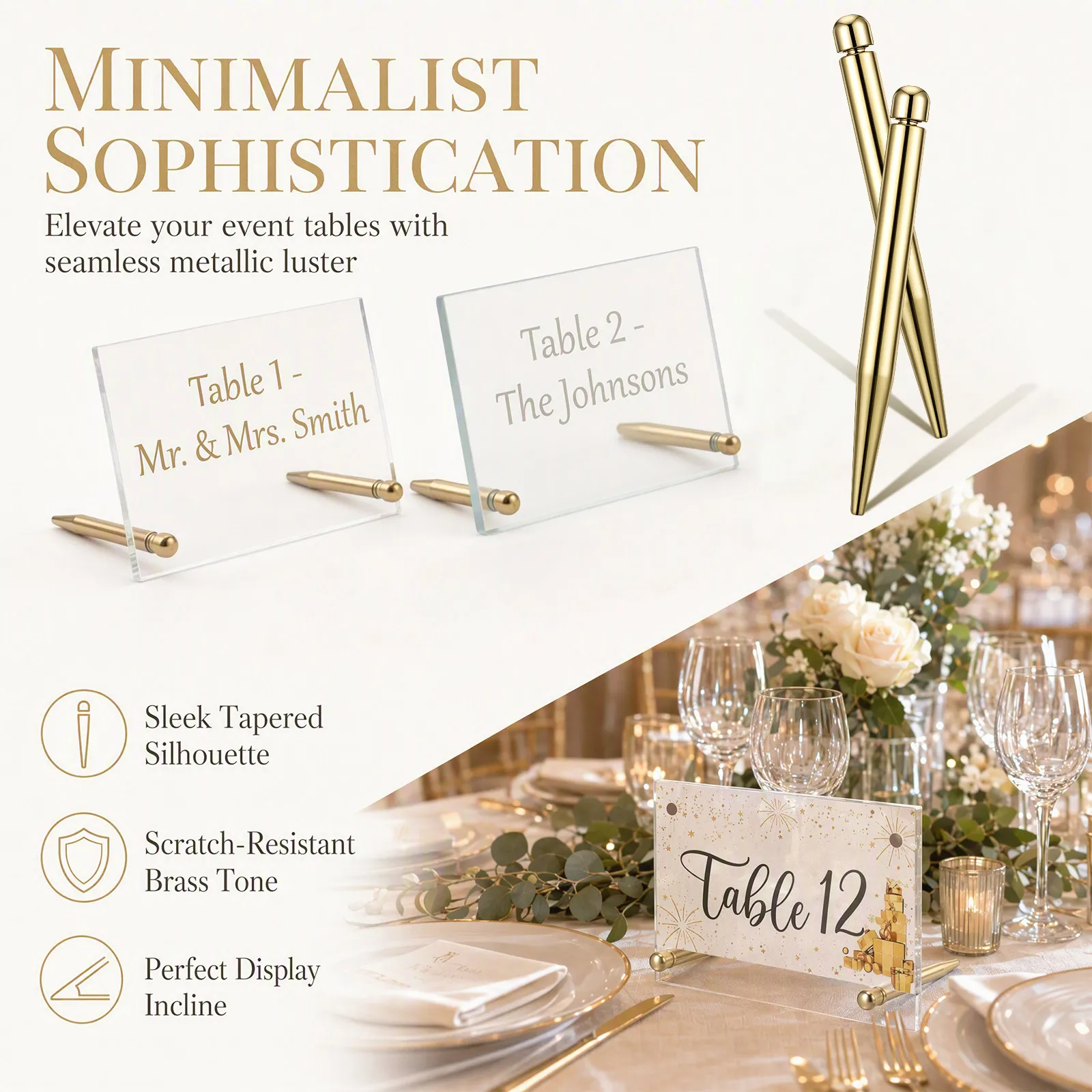 6Pcs Gold Photo Frame Standoff Screws M4 Desktop Picture Frame Support Bracket Screws for Acrylic Signs Posters Wedding Table