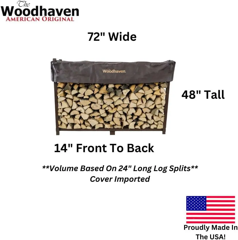 6 Foot Heavy Duty, Made in the USA - Outdoor Firewood Storage Log Rack and Seasoning Cover Set - Metal Firewood Rack With Brown